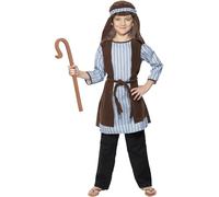 Smiffys Costume de berger, Bleu et brun, avec robe, coiffe et bâton