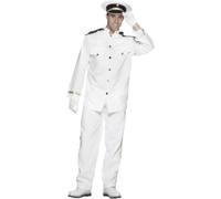 Smiffy's Déguisement Capitaine – blanc avec veste, pantalon, casquette et gants – Halloween/Carnaval