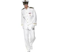 Smiffy's Costume de capitaine Deluxe Blanc – Veste, pantalon, casquette et gants – Halloween