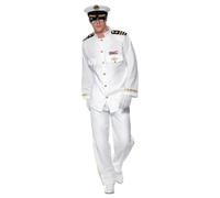 Smiffys Costume de capitaine Deluxe, blanc, avec veste, pantalon, casquette et gants Halloween, Carnaval