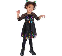 Smiffys Costume de chat arc-en-ciel pour enfant avec robe et bandeau, déguisement d'Halloween pour enfant