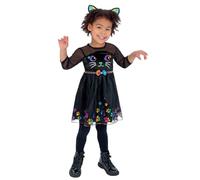 Smiffys Costume de chat arc-en-ciel pour tout-petits, déguisement de chat noir mignon avec robe imprimée arc-en-ciel et bandeau oreilles de chat, costume d'animal d'Halloween pour filles de 3 à 4 ans