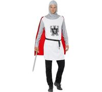 Smiffy's Costume de Chevalier Economie – Blanc, haut avec cape, ceinture et capuchon – Halloween