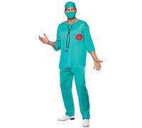 Smiffys Costume de chirurgien, vert, avec tunique, pantalon, coiffe et masque Halloween, Carnaval