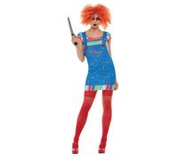 Smiffys Costume de Chucky, Bleu, avec haut et robe chasuble courte Halloween, Carnaval