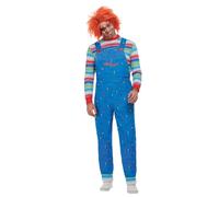 Smiffys Costume de Chucky, Bleu, avec haut et salopette imprimée Halloween