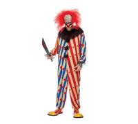 Smiffys Costume de clown effrayant, Rouge et bleu, Combinaison, volants de cou et masque Halloween, Carnaval