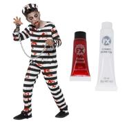 Smiffys Costume de condamné zombie pour enfant de 1 à 14 ans | Tenue de zombie avec costume rayé, chapeau, poignets, faux sang 10 ml et peinture blanche 28 ml pour Halloween.