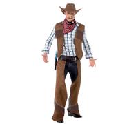 Smiffys Costume de cowboy à franges, marron, avec gilet, jambières, tour de cou et chapeau