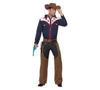 Smiffys Costume de cowboy rodéo, bleu, avec chemise, jambières et chapeau Halloween