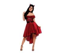 Smiffys Costume de diable du Jour des morts, Rouge, avec robe et bandeau Halloween, Carnaval