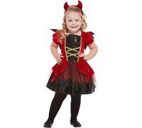 Smiffys Costume de diable pour tout-petit, Rouge, avec robe, ailes et bandeau Halloween