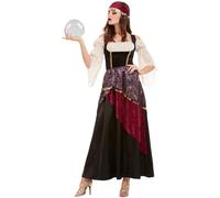 Smiffys Costume de diseuse de bonne aventure, Noir, avec robe et bandeau Halloween