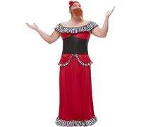 Smiffys Costume de femme à barbe, Rouge, avec robe, corset, bandeau et barbe Halloween