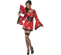 Smiffys Costume de geisha de vodka, robe rouge et ceinture avec porte-verres à liqueur, costume de comédie