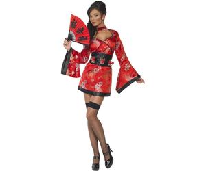 Smiffys Costume de geisha de vodka, robe rouge et ceinture avec porte-verres à liqueur, costume de comédie