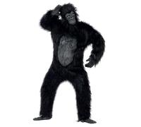 Smiffys Costume de gorille Deluxe, noir, combinaison avec poitrine en caoutchouc, masque, mains et pieds Halloween