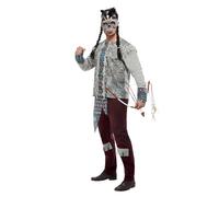 Smiffys Costume de guerrier indigène sombre, Gris, Haut, pantalon et chapeau Halloween, Carnaval