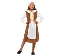 Smiffys Costume de jeune fille époque Tudor, marron, avec robe, chapeau et faux tablier Halloween