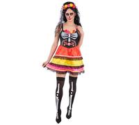 Smiffys Costume de jour des morts pour femme avec robe et bandeau rose et voile Dia de los Muertos pour Halloween, taille XL