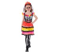Smiffys Costume de jour des morts pour fille - Robe squelette colorée et bandeau floral - Déguisement mexicain d'Halloween pour enfants - Tenue de carnaval et de festival