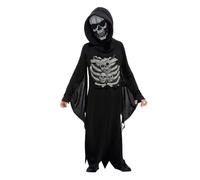 Smiffys Costume de la Faucheuse squelette, Noir, avec combinaison et masque à capuche