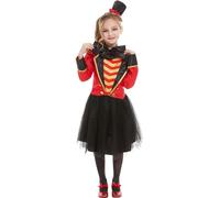 Smiffys Costume de maître de piste, Rouge, avec veste, fausse chemise, jupe et bandeau Halloween
