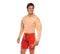 Smiffys Costume de maître-nageur Baywatch Rouge, avec muscle pectoral et short attaché