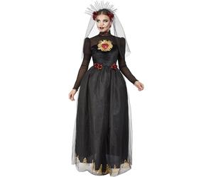 Smiffys Costume de mariée Sacré-Cœur DOTD, Noir, Robe et serre-tête à voile Halloween