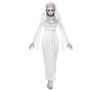 Smiffys Costume de nonne d'asile hanté, Blanc, avec une robe, une ceinture et accessoire pour la tête