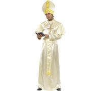 Smiffy's Costume de pape pour homme blanc – soutane, écharpe, coiffe, collier et cape – Taille M