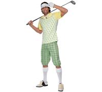 Smiffys Costume de partie de golf, vert, jaune et blanc, avec viseur, short, haut, nœud papillon et gant Halloween, Carnaval