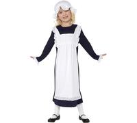 Smiffys Costume de pauvre fille victorienne, Blanc, avec robe avec tablier et chapeau Halloween, Carnaval