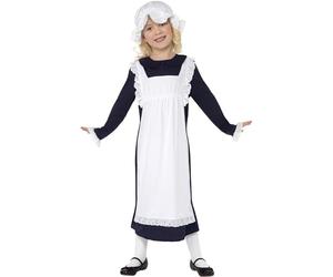 Smiffys Costume de pauvre fille victorienne, Blanc, avec robe avec tablier et chapeau Halloween