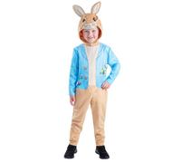 Smiffys Costume de Peter Rabbit classique tout-en-un pour enfants avec capuche de personnage, sous licence officielle, déguisement pour la journée mondiale du livre, fêtes et événements de 1 à 2 ans