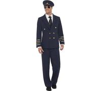 Smiffys Costume de pilote, bleu marine, avec veste, pantalon et casquette Halloween
