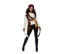 Smiffys Costume de pirate esprit sombre, Marron, Haut et chapeau