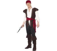 Smiffys Costume de pirate, marron, bandana, haut, pantalon, ceinture & surchausses Halloween