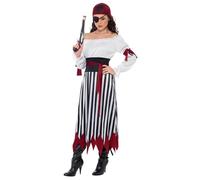 Smiffys Costume de pirate noir et blanc avec liens de bras, ceinture et coiffe, déguisement adulte