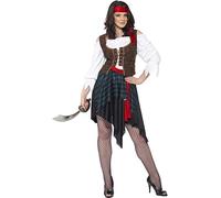 Smiffys Costume de piratesse, marron, chemise avec gilet incorporé, jupe, ceinture et bandeau Halloween, Carnaval