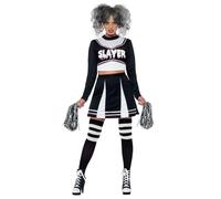 Smiffys Costume de pom-pom girl gothique, Noir, avec top court, une jupe et des pompons