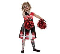 Smiffys Costume de pom-pom girl zombie, Rouge, Avec robe et pompons