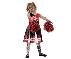 Smiffys Costume de pom-pom girl zombie, Rouge, Avec robe et pompons