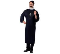 Smiffys Costume de prêtre, noir, avec longue soutane et col Halloween