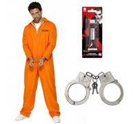 Smiffys Costume de prisonnier orange pour homme - Combinaison avec poignets | Ensemble 3 pièces prisonnier avec combinaison orange, menottes en plastique et faux sang de 28 ml pour un look de condamné