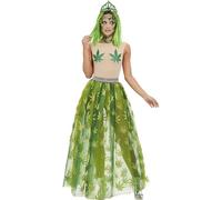 Smiffys Costume de reine du cannabis, Vert, Body transparent, jupe et diadème Halloween