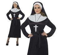 Smiffys Costume De Religieuse En Noir, Tenue Complète Sexy, Taille UK 8-22