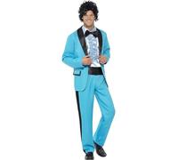 Smiffys Costume de Roi du Bal de Promo des années 80, Bleu, avec Veste, Pantalon et Chemise de Smoking Halloween, Carnaval