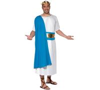 Smiffy's - Déguisement sénateur romain, robe, ceinture et coiffe - Bleu et blanc - Taille L