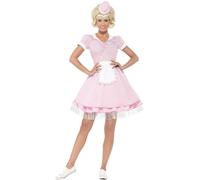 Smiffy's Déguisement Femme Serveuse Années 50 76367 avec Robe et Mini-Chapeau Rose Taille S